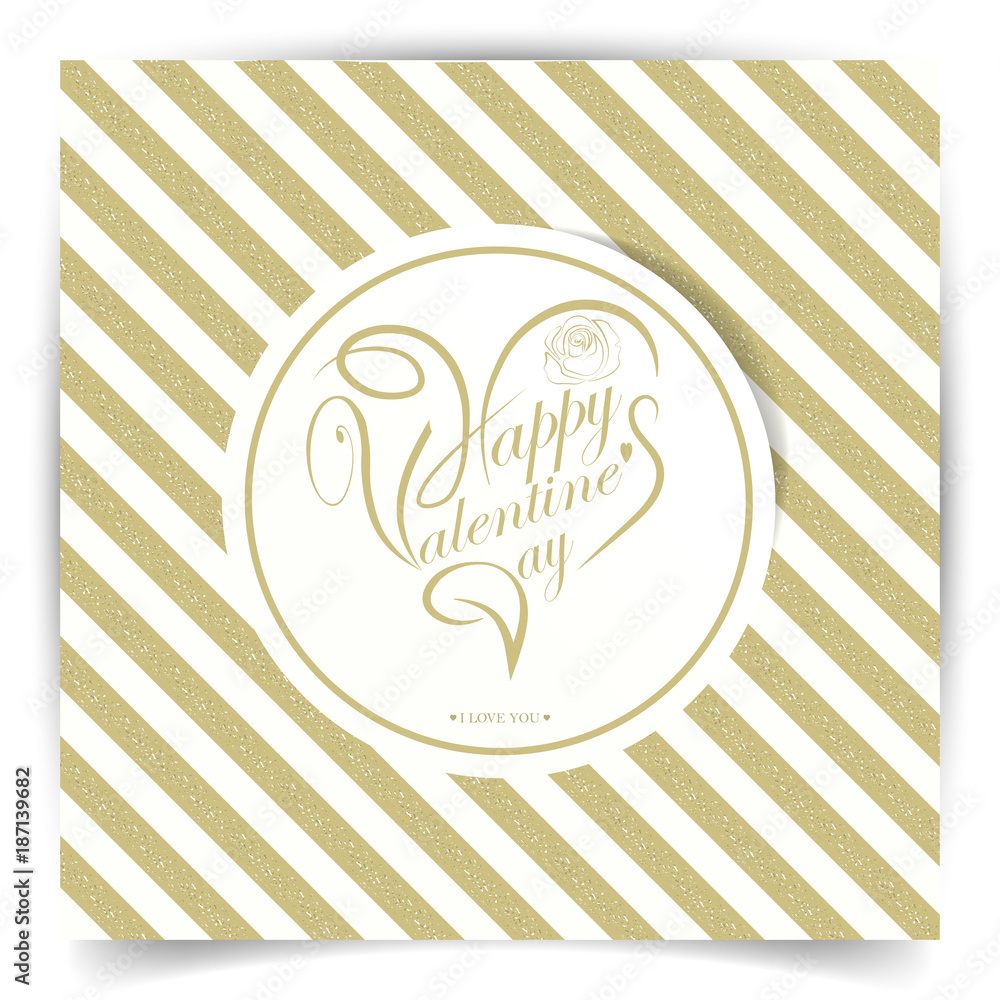 Obraz premium card with golden stripes and text of a happy Valentine s day, 3d illustration
