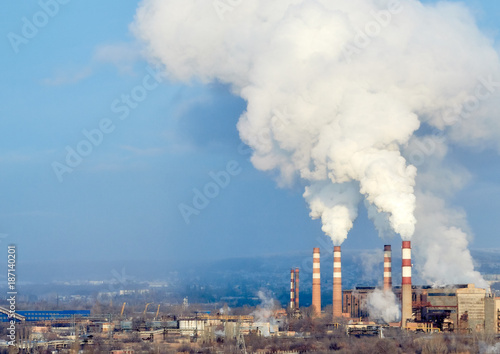 ndustrial, ecology and environmental pollution. The smoke from the chimney of the industrial plant.