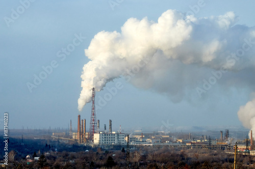 ndustrial, ecology and environmental pollution. The smoke from the chimney of the industrial plant.