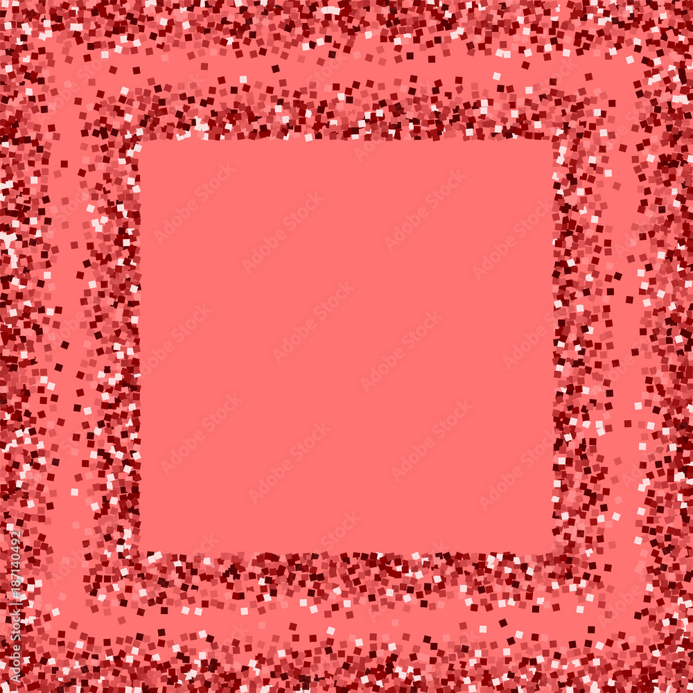Red gold glitter. Square scattered frame with red gold glitter on pink background. Brilliant Vector illustration. Red gold glitter. Square scattered frame with red gold glitter on pink background. Brilliant Vector illustration.