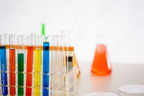 Colorful test tubes in holder