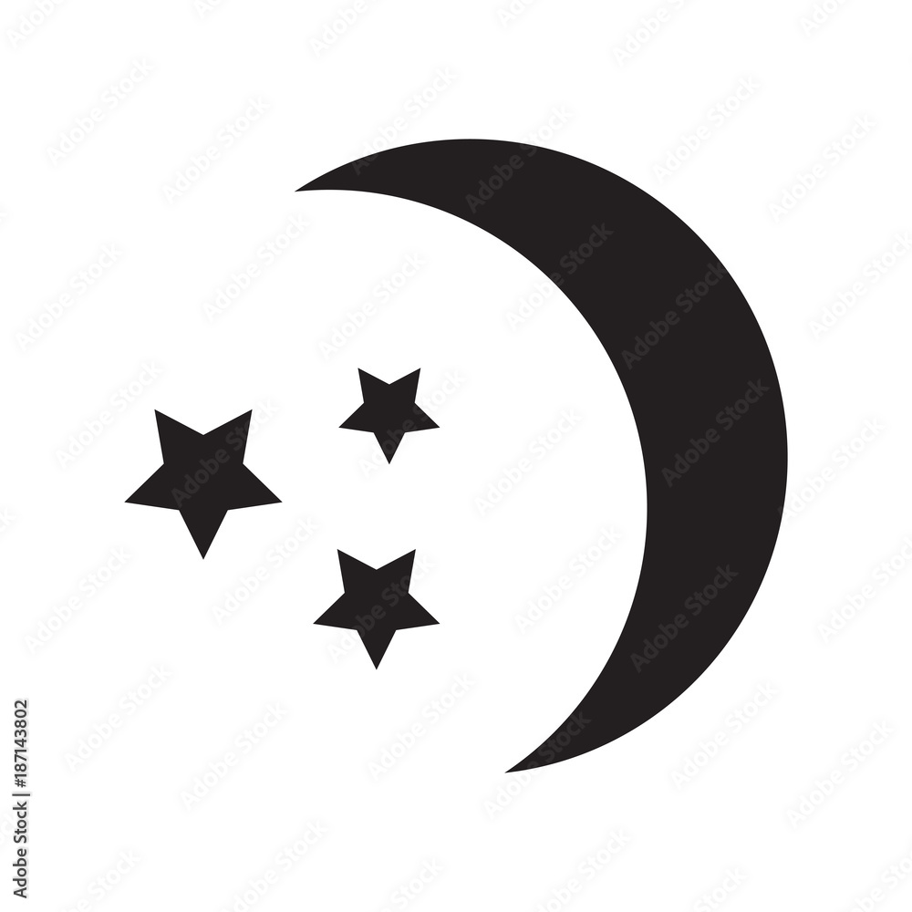 Moon and stars, black sleep icon, silhouettes. Vector illustration Moon and stars, black sleep icon, silhouettes. Vector illustration