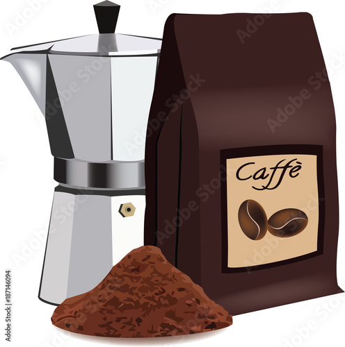 caffettiera  e contenitore di caffè macinato