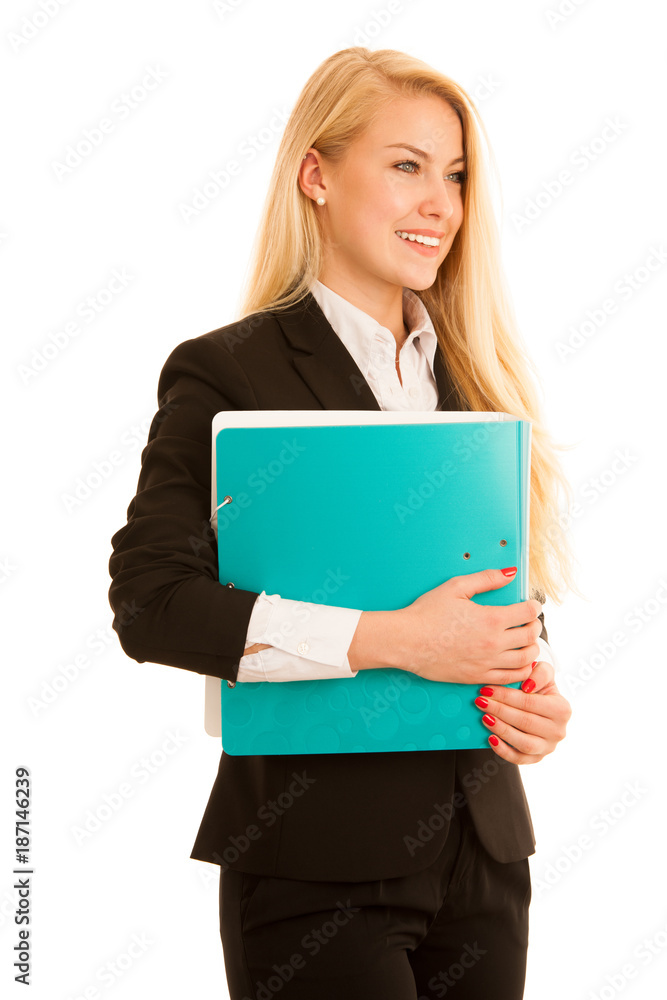 Beautiful young woman check data in a work folder in her office Beautiful young woman check data in a work folder in her office
