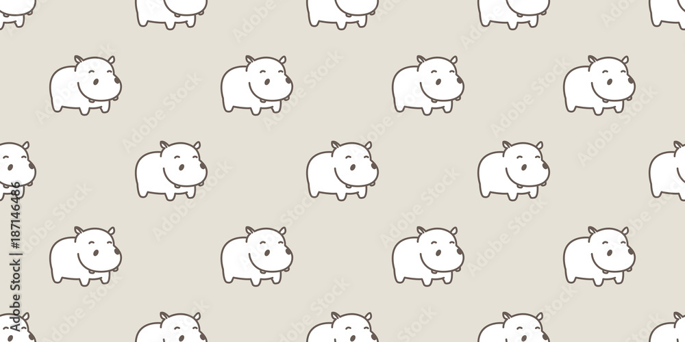 Hippo Seamless Pattern hippopotamus vector isolated  wallpaper background brown