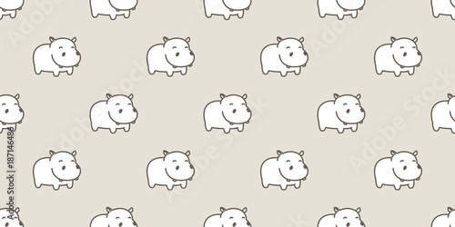 Hippo Seamless Pattern hippopotamus vector isolated wallpaper background brown