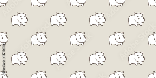 Hippo Seamless Pattern hippopotamus vector isolated  wallpaper background brown