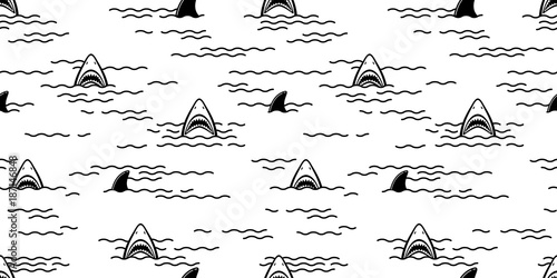 Shark Seamless Pattern fin dolphin fish ocean vector isolated wallpaper background white