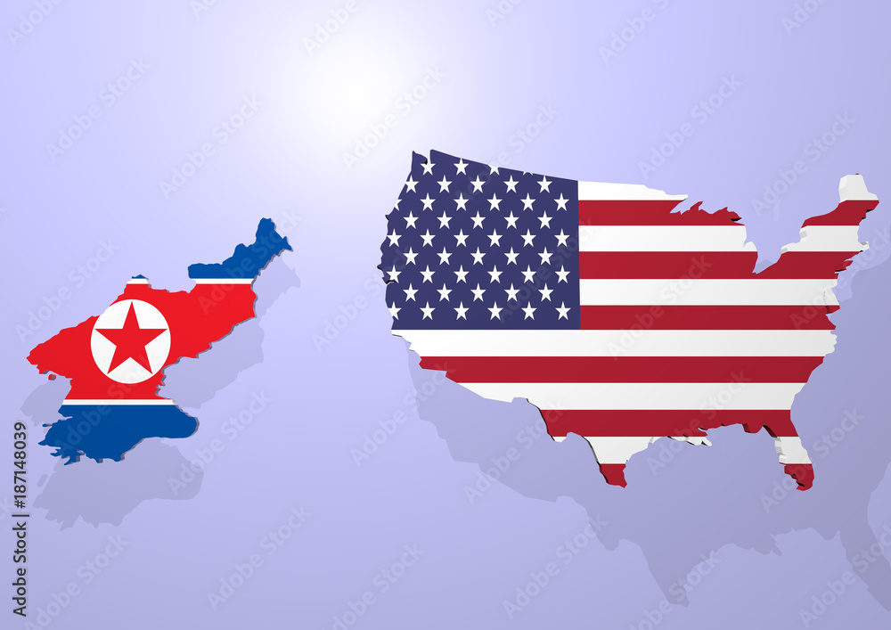 A 3d render of north korea and usa map