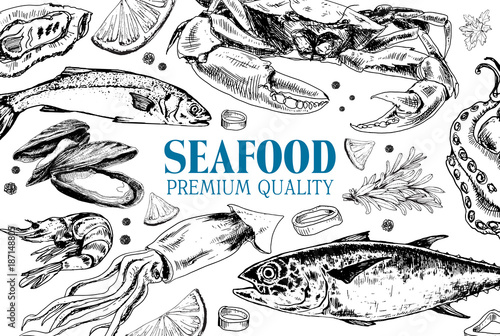 Seafood vintage menu in sketch style