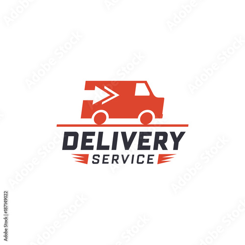 Delivery service with truck van. Delivery label for online shopping. Worldwide shipping. Vector illustration