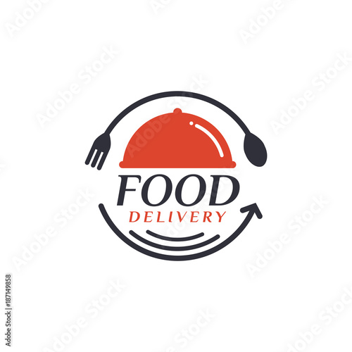 Food delivery. Delivery label for online shopping. Worldwide shipping. Vector illustration