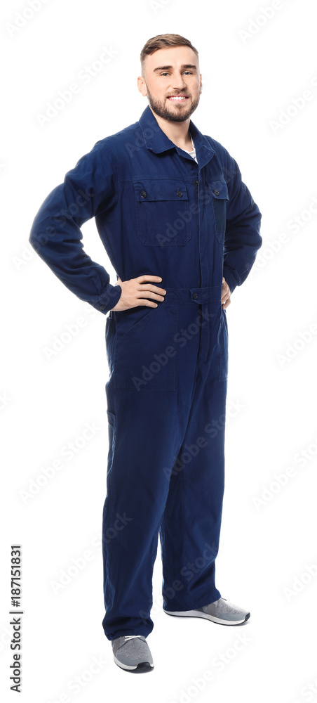 Handsome auto mechanic on white background Handsome auto mechanic on white background