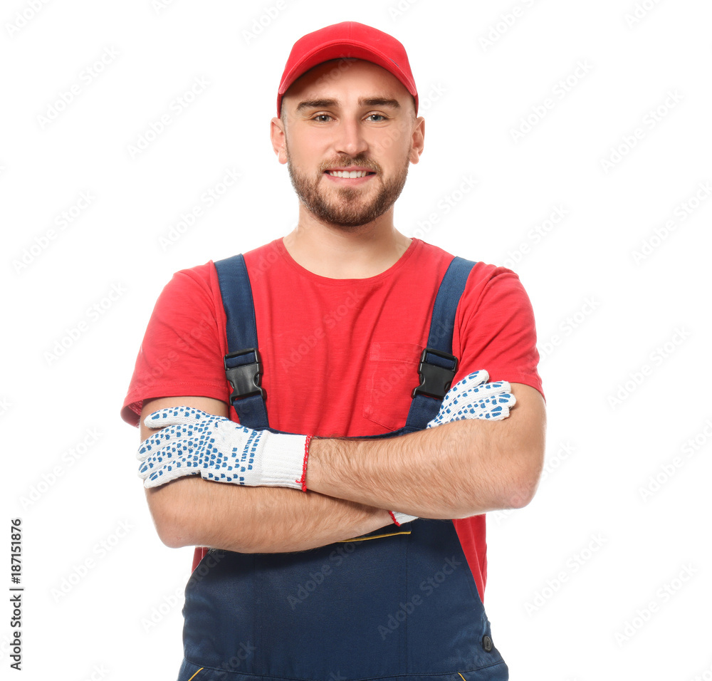 Handsome auto mechanic on white background Handsome auto mechanic on white background