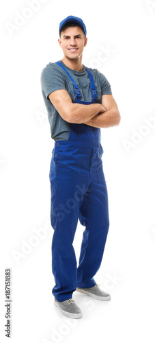 Handsome auto mechanic on w...