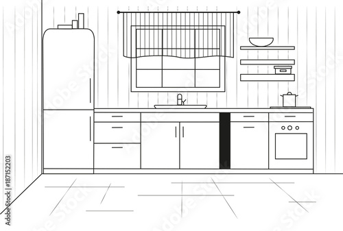 Sketch cuisine. Plan kitchen. Vector illustration