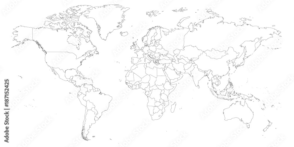 Blank outline map of World. Worksheet for geography teachers usable as geographical test in school lessons.