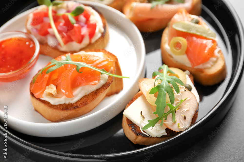 Tasty fresh bruschettas on plate Tasty fresh bruschettas on plate