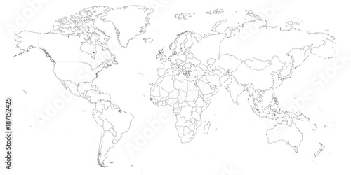 Blank outline map of World. Worksheet for geography teachers usable as geographical test in school lessons.