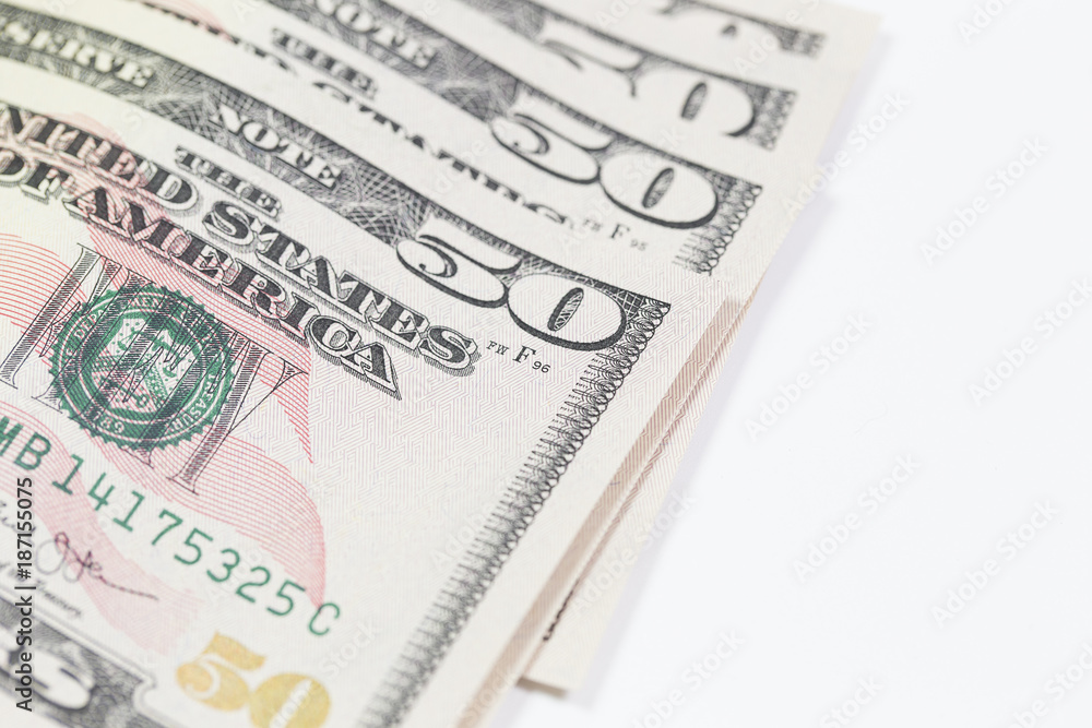 Macro shot of fifty dollars bill Macro shot of fifty dollars bill