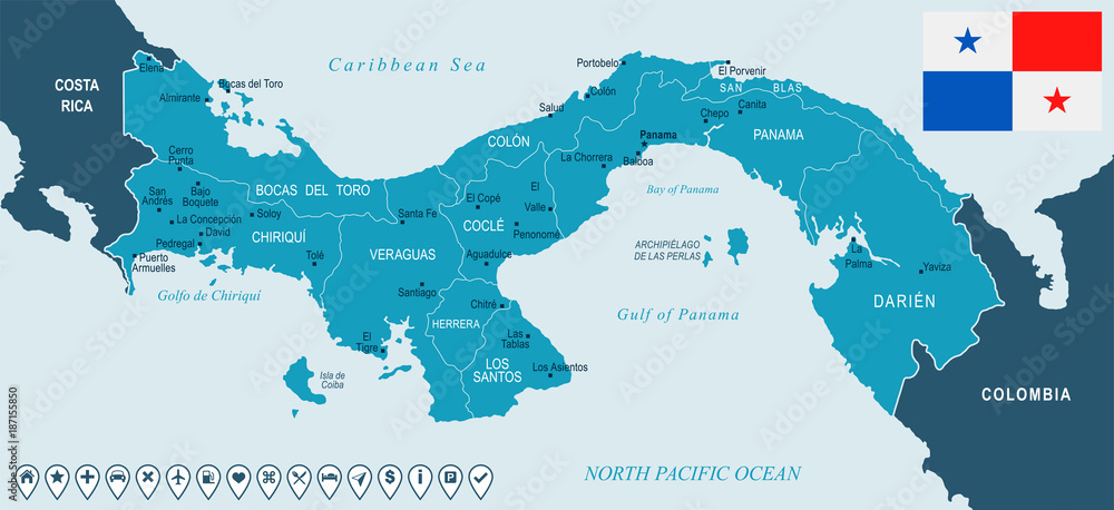 Panama - map and flag - Detailed Vector Illustration