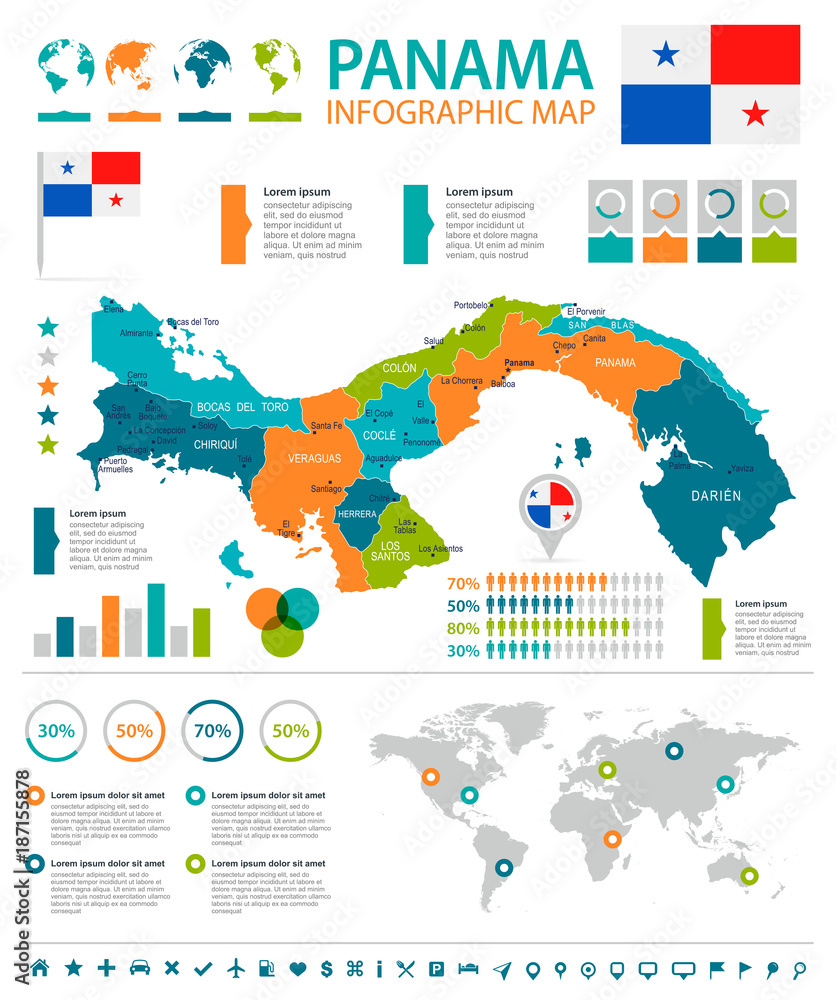Panama - infographic map and flag - Detailed Vector Illustration