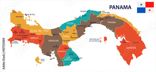 Panama - map and flag Detailed Vector Illustration