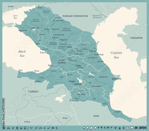 Caucasus Region Map - Vintage Vector Illustration