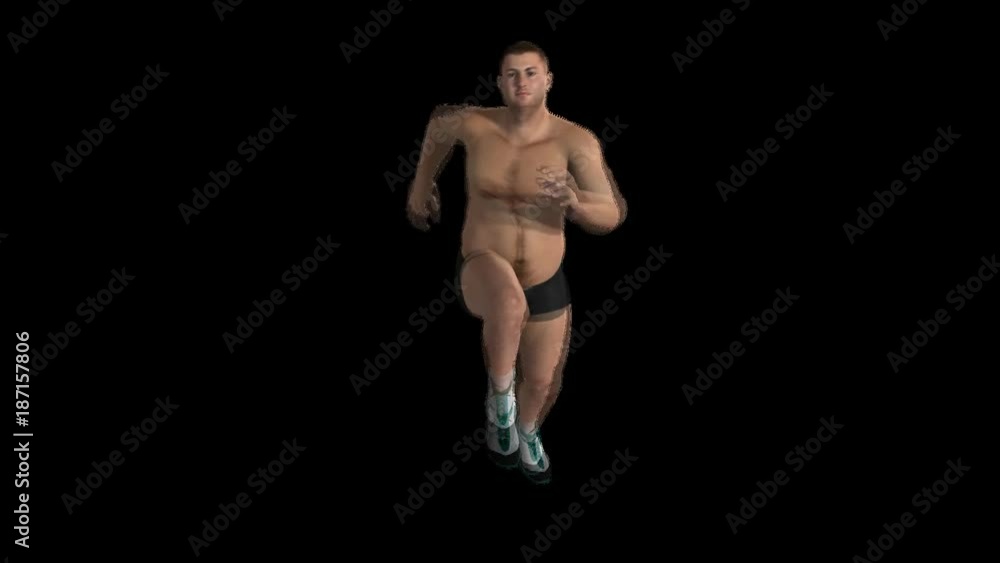 fat man run and morph into bodybuilding while running ,Alpha Channel,loop fat man run and morph into bodybuilding while running ,Alpha Channel,loop