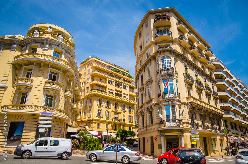 Beautiful streets and old luxury buildings of Monte Carlo, Monaco