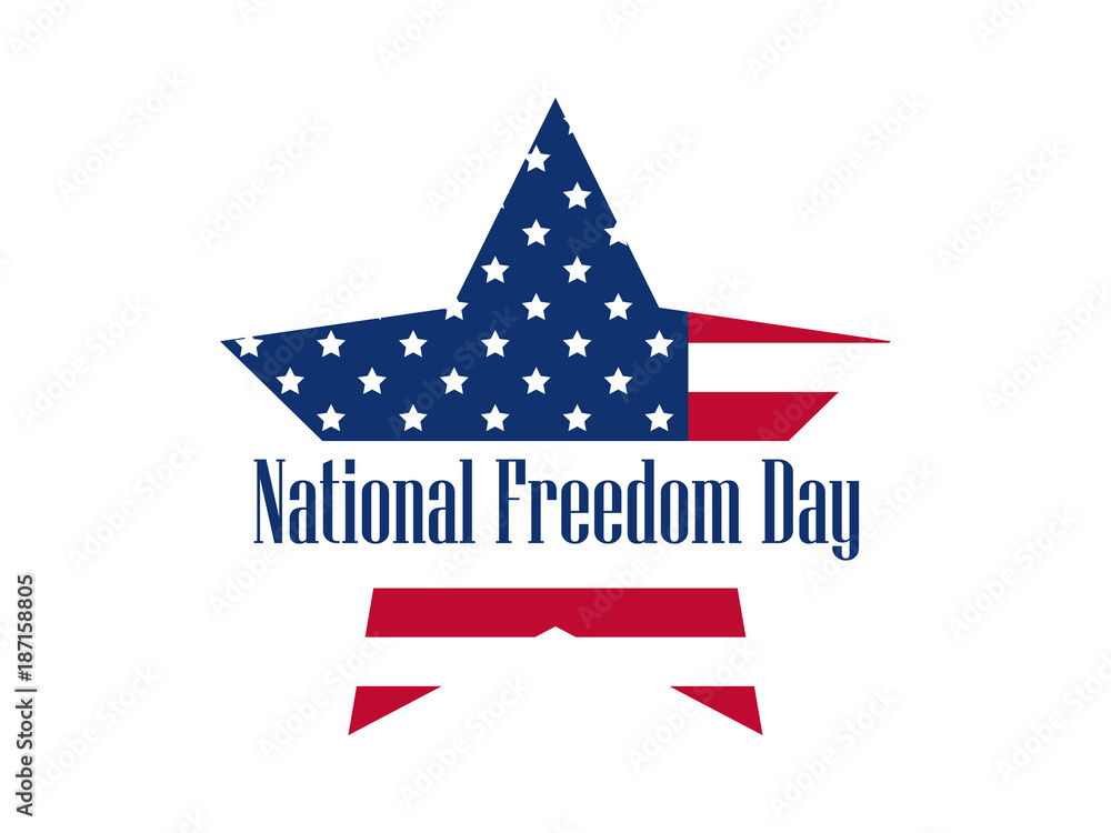 Obraz premium National freedom day, 1st of February. Star with flag usa. Celebration banner. Slavery Abolition. Vector illustration