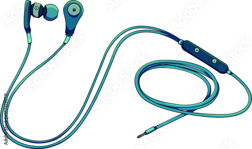 Vector illustration of blue earphones used for listening music