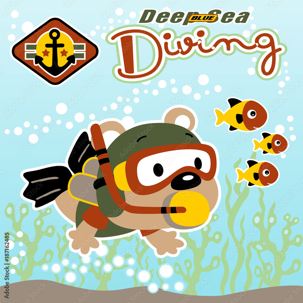 Diving with cute bear cartoon Diving with cute bear cartoon