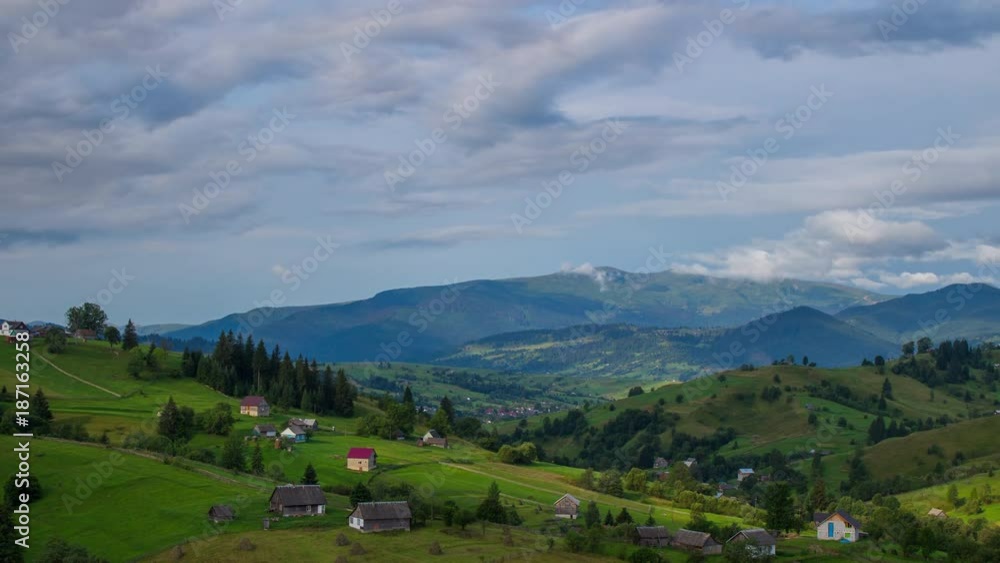 Incredible landscape of green mountains in late summer. Village in the Carpathian mountains, Ukraine. An overhead perspective. Time lapse. 4K, 3840*2160, high bit rate, UHD Incredible landscape of green mountains in late summer. Village in the Carpathian mountains, Ukraine. An overhead perspective. Time lapse. 4K, 3840*2160, high bit rate, UHD