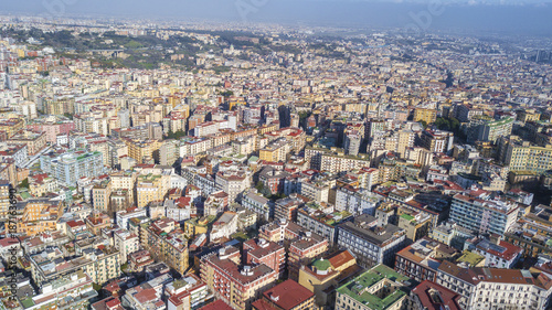 Fototapeta Naklejka Na Ścianę i Meble -  Aerial view of the hill and residential district of Vomero in Naples, Italy. Many are the buildings built in the narrow streets of the city. 