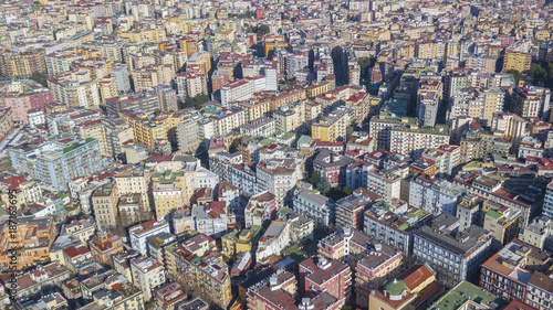 Aerial view of the hill and residential district of Vomero in Naples, Italy. Many are the buildings built in the narrow streets of the city. 