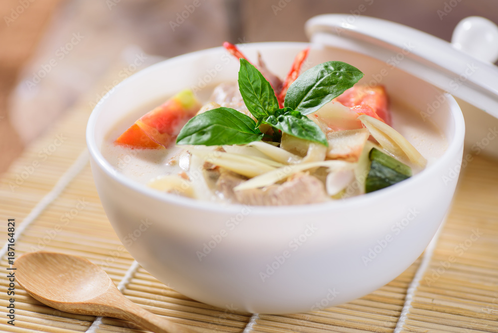 Thai food (Tom Kha Kai), Thai coconut milk soup with chicken Thai food (Tom Kha Kai), Thai coconut milk soup with chicken