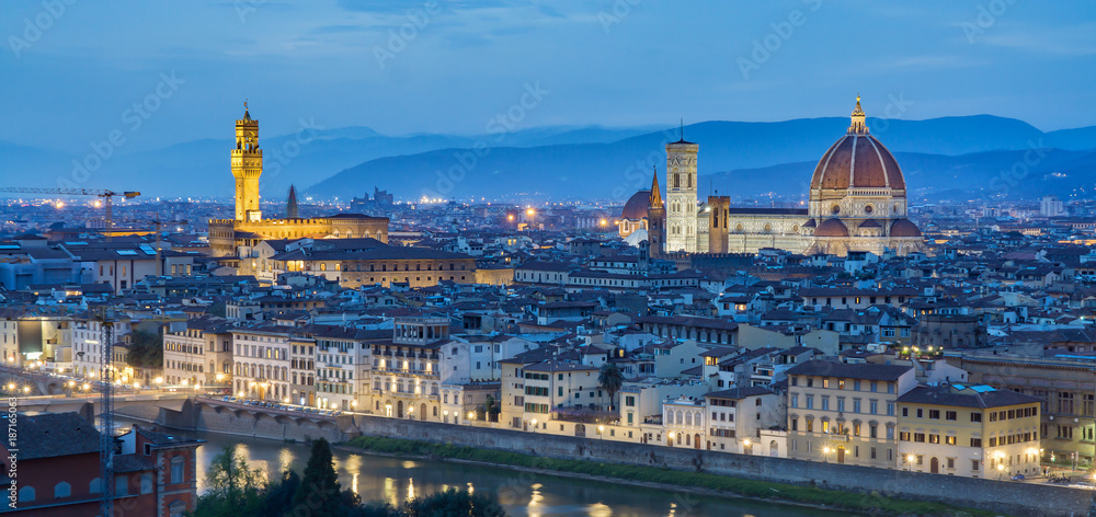 After sunset view of Cathedral Santa Maria del Fiore. Florence, Italy,Panorama in twilight.selective focus