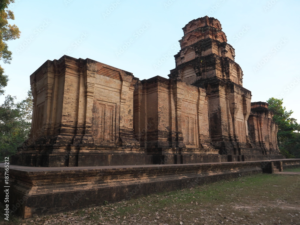 Siem Reap-December 23, 2017:Prasat Kravan is a small temple consisting of five reddish brick towers on a common terrace, located at Siem Reap, Cambodia. It is famous  for relief of Vishnu and Lakshmi.
