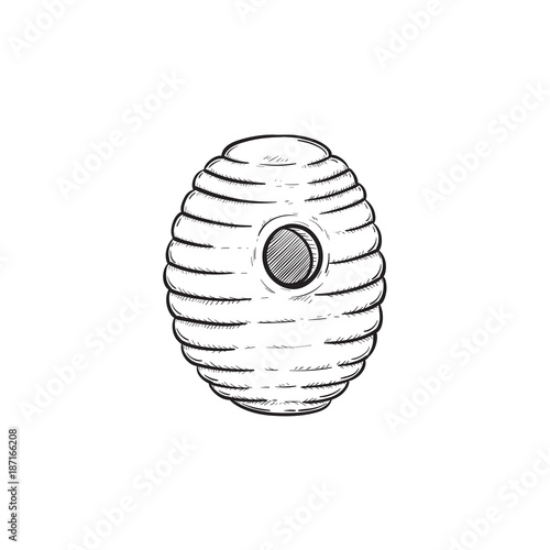 Vector hand drawn Bee hive outline doodle icon. Bee hive sketch illustration for print, web, mobile and infographics isolated on white background.