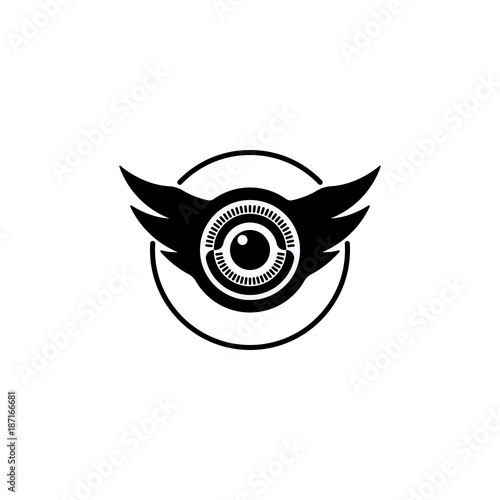 Eye and wings shaped logo