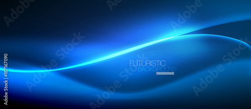 Neon glowing wave, magic energy and light motion background