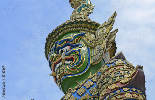 Colorful  Demon Guardian statue at Grand Palace  Bangkok Thailand