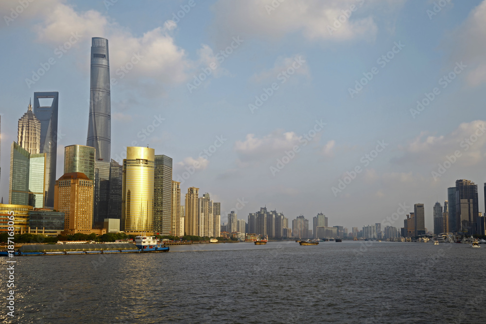 The Oriental pearl tower, Shanghai world financial center jinmao tower and the Shanghai skyline