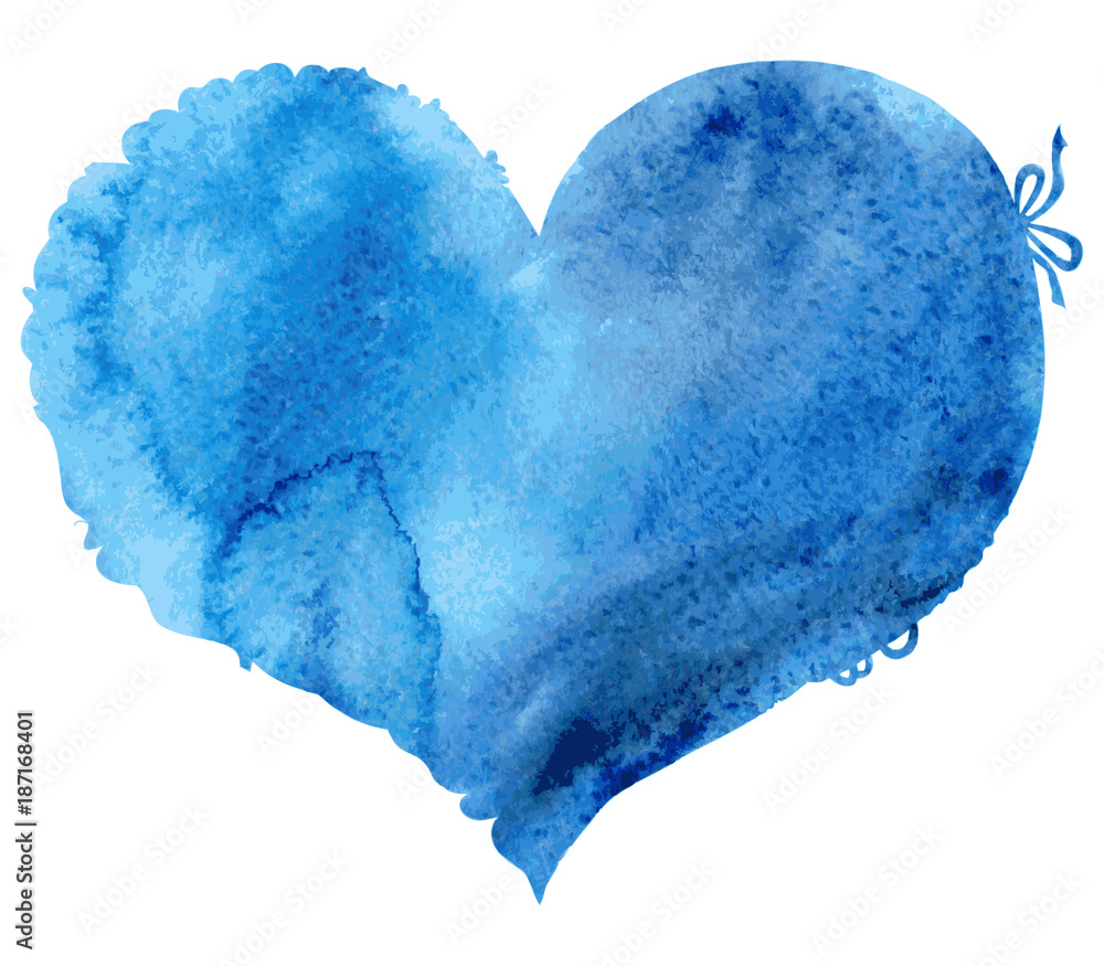 Watercolor blue heart. Vector illustration