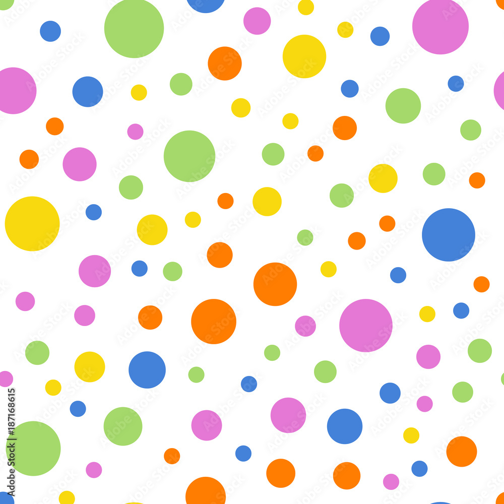 Colorful polka dots seamless pattern on white 2 background. Pleasing classic colorful polka dots textile pattern. Seamless scattered confetti fall chaotic decor. Abstract vector illustration. Colorful polka dots seamless pattern on white 2 background. Pleasing classic colorful polka dots textile pattern. Seamless scattered confetti fall chaotic decor. Abstract vector illustration.