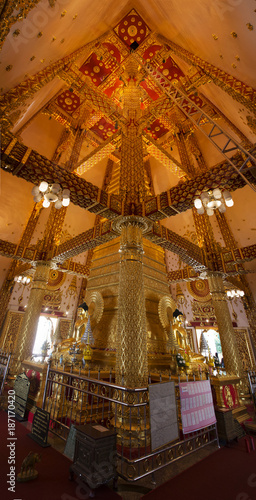 Decoration and interior of Chedi of Wat Phra That Nong Bua in Ubon Ratchathani, Thailand © tuayai