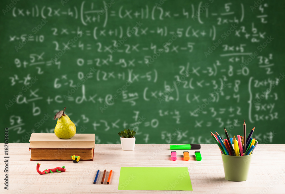Math class from student school desk Math class from student school desk