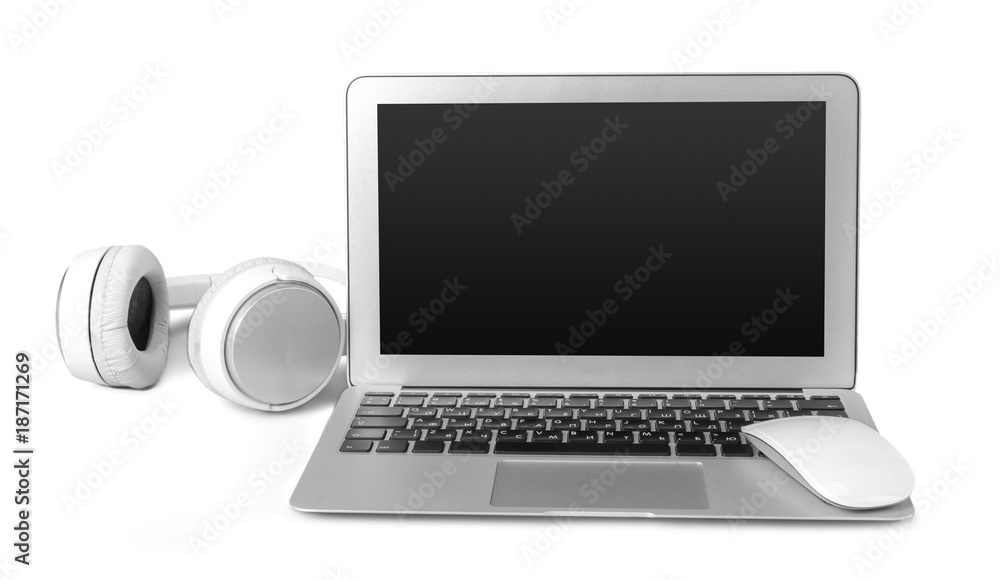 laptop and headphone isolated on white laptop and headphone isolated on white
