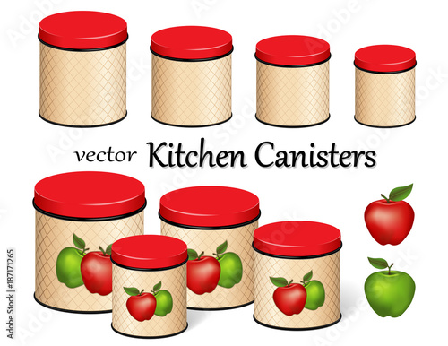 Kitchen Food Storage Canister Set, Red and Green Apples, lattice background design, four sizes